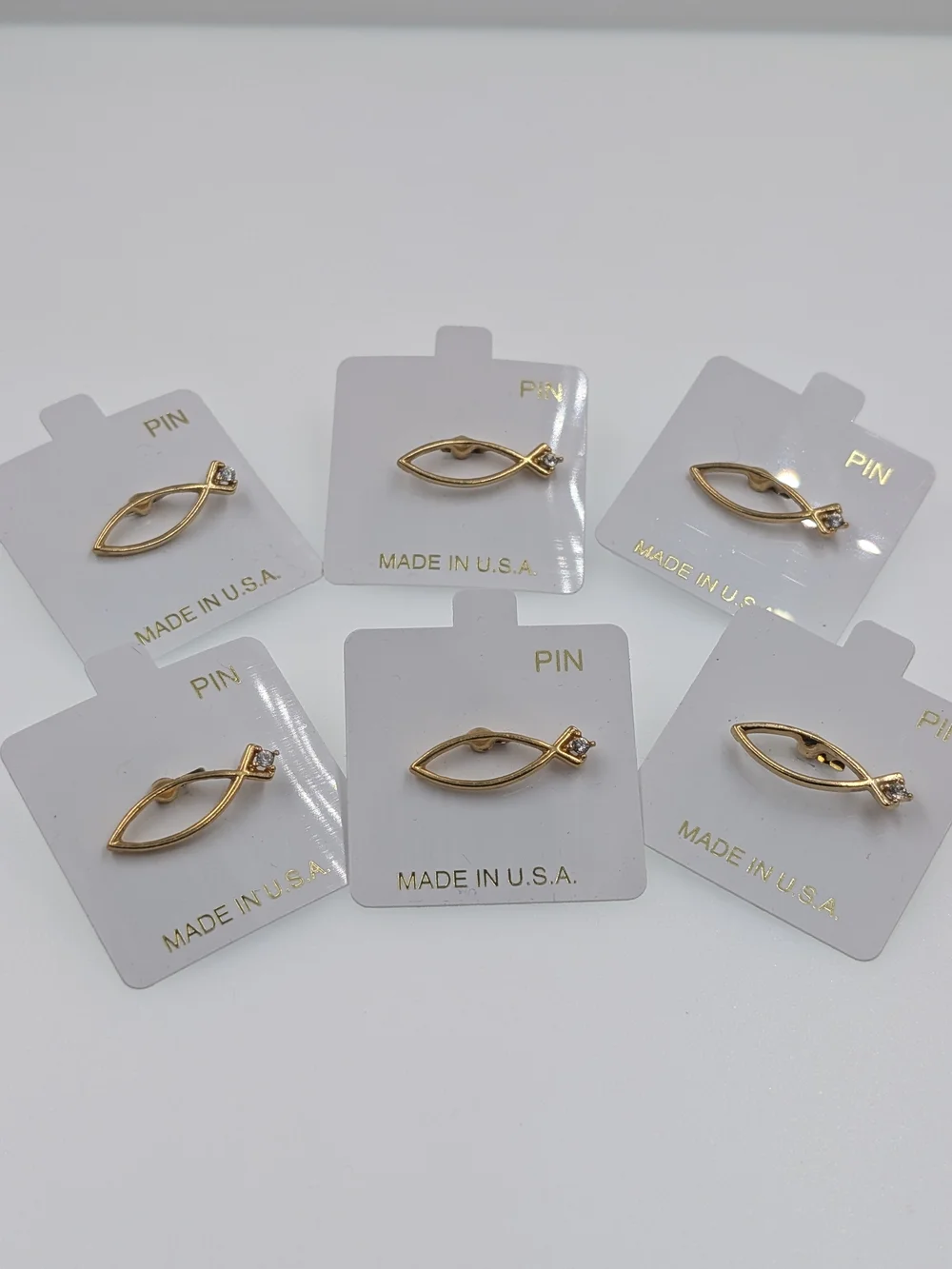 6pk Vintage NOS Gold Ichthus Jesus Fish Lapel Pins Christian Witness 0420